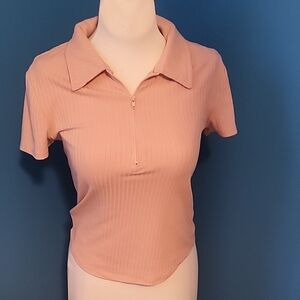 Women's Peach Collared Zip-Up Top